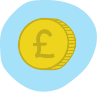 Coin with pound sign in the middle on a blue background