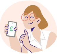 Happy person holding phone towards you