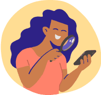An illustration of a person looking at their phone with a magnifying glass
