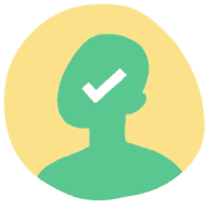 Person's green profile with a tick