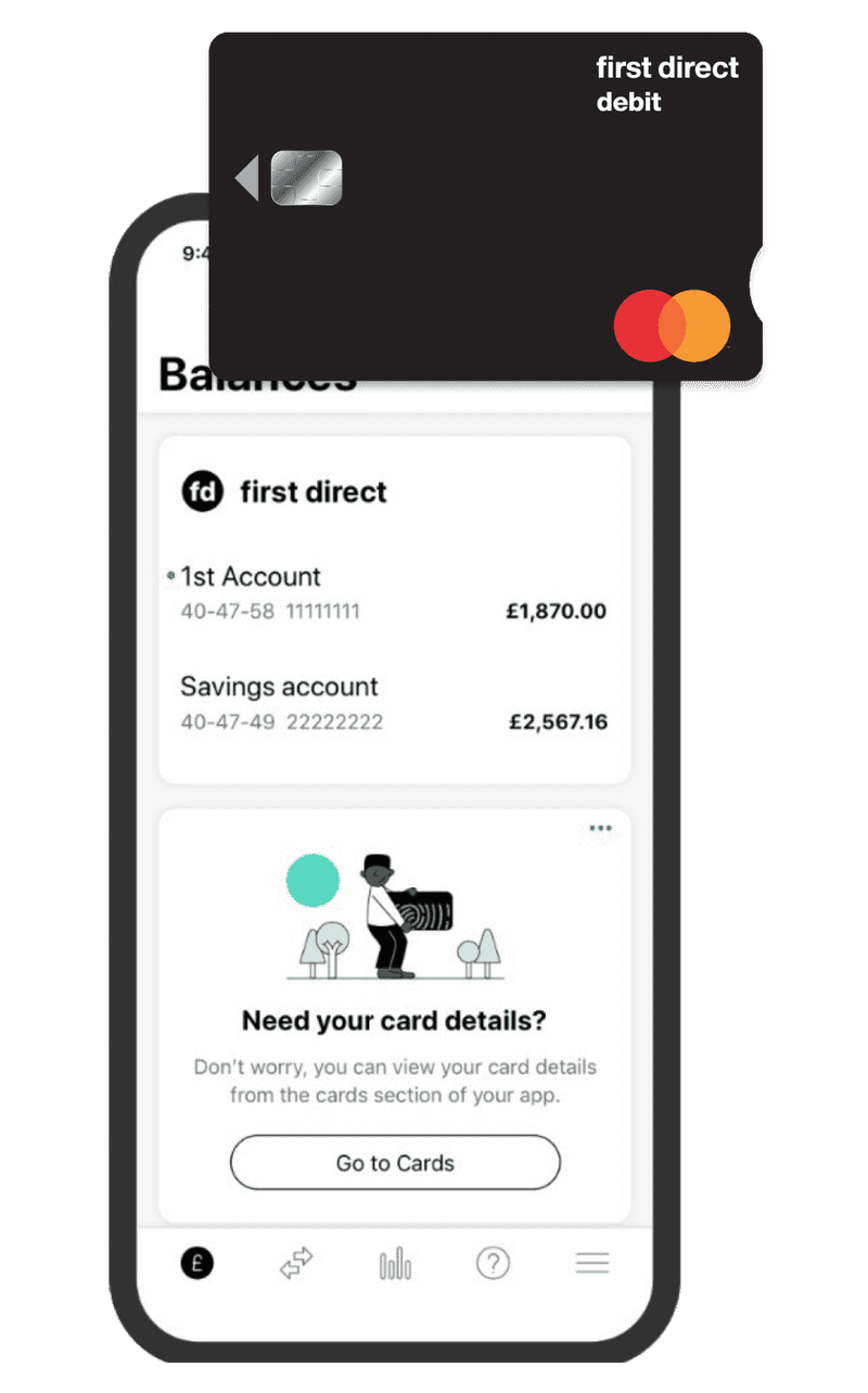 first direct app overlayed by the first direct card