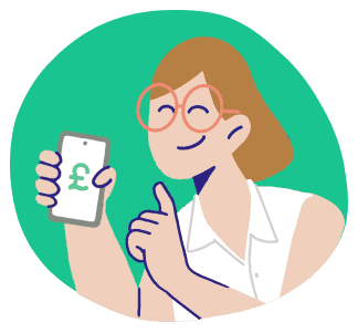 Woman holding a phone with a pound sign on it
