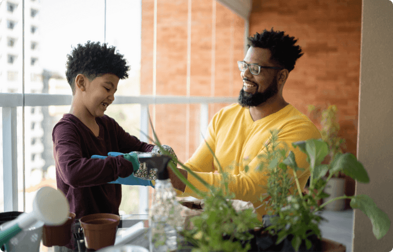 Father and son gardening