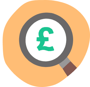 Magnifying glass with a pound coin on a orange background